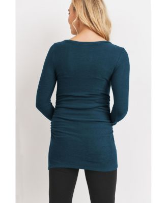 Maternity Long Sleeve Crew Neck Side Ruching Knit Top