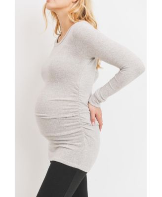 Maternity Long Sleeve Crew Neck Side Ruching Knit Top