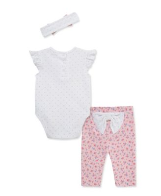 Baby Girls' Round Neck Bodysuit, Leggings and Headband, 3-Piece Set