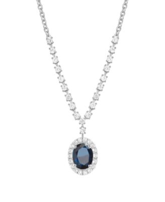 Sapphire (1-1/2 ct. t.w.) And Diamond (5/8 ct. t.w.) Necklace in 14k White Gold (Also Available Emerald & Ruby)
