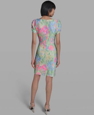 Women's Printed Boat Neck Sheath Dress