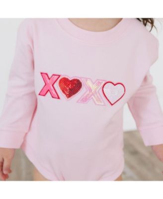 Baby Girls XOXO Sequin Patch Valentine's Day Long Sleeve Romper
