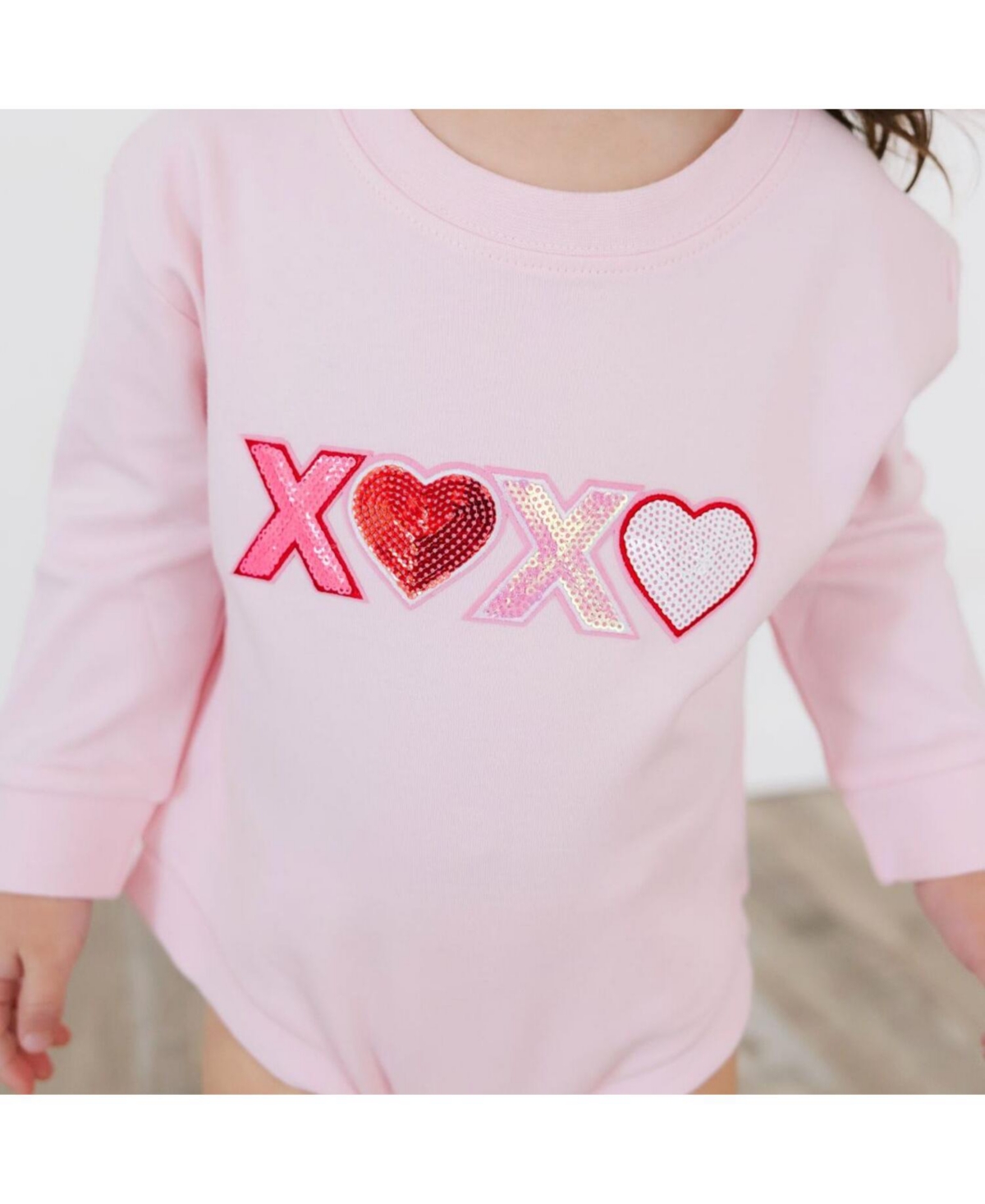 Sweet Wink Baby Girls Xoxo Sequin Patch Valentine's Day Long Sleeve Romper