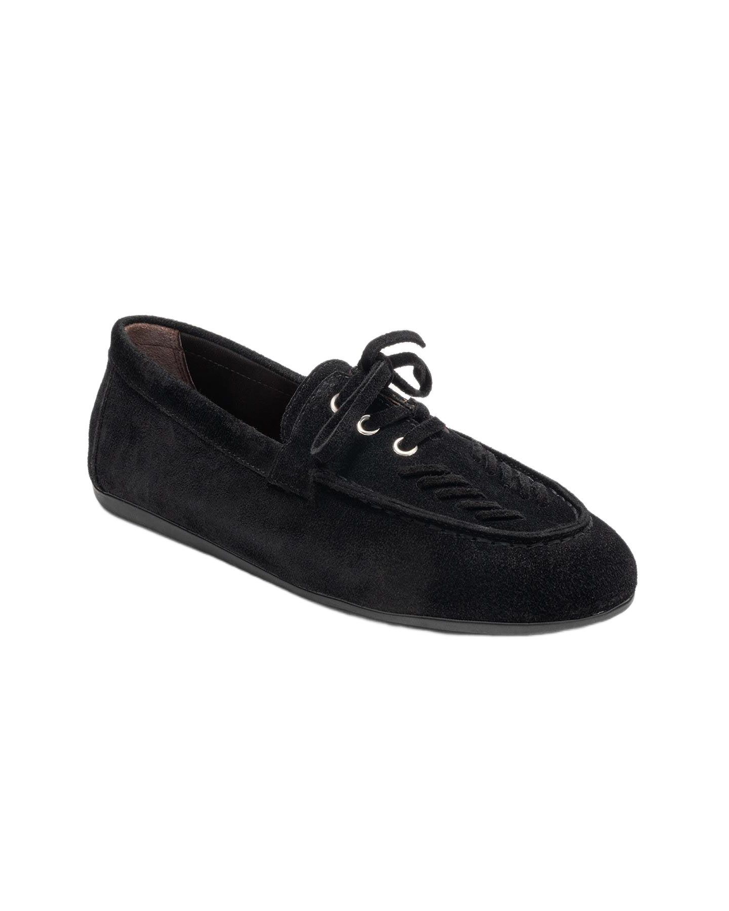 Женские туфли Forever & Always Shoes Lorven Leather Lace Up Loafer, цвет: Чёрный замшевый кожаный — фото 1