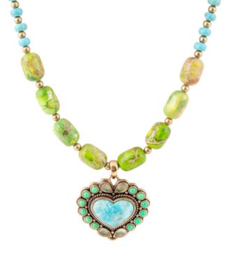 Legacy Heart Lime Green and Blue Turquoise Golden Pendant Necklace