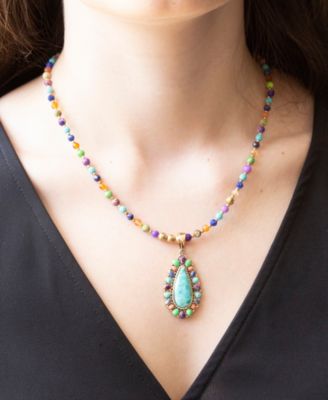 Concho Colorful Blue Turquoise Golden Pendant Necklace