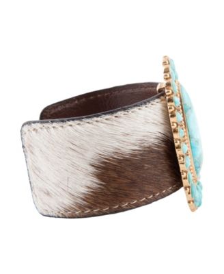 Genuine Turquoise Golden Bronze Cow Hide Cuff Bracelet