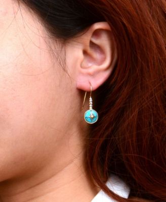 Celestial Blue Turquoise Golden Drop Earrings