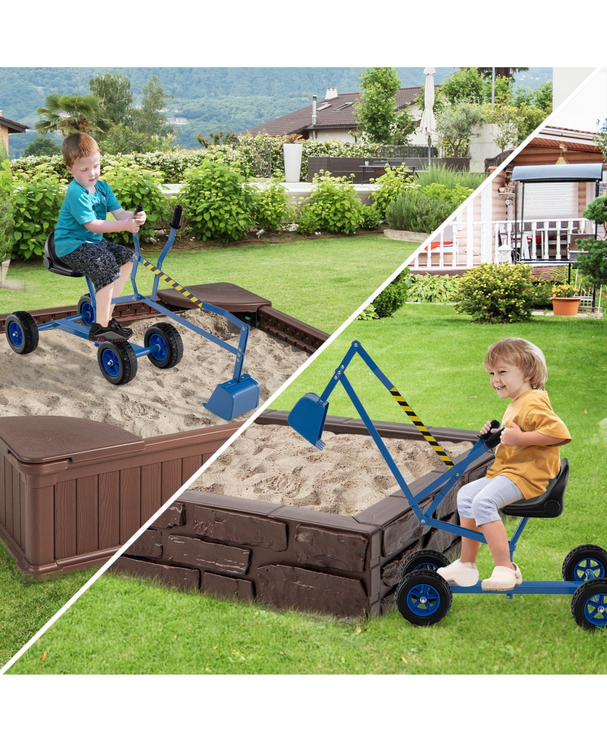 Hongge Kids Sand Digger Toy with Two-Hand Controls and Metal Shovel Arm