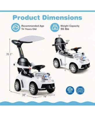 3 In 1 Toddler Push Car Ride On Toy With Adjustable Canopy Storage And Handle