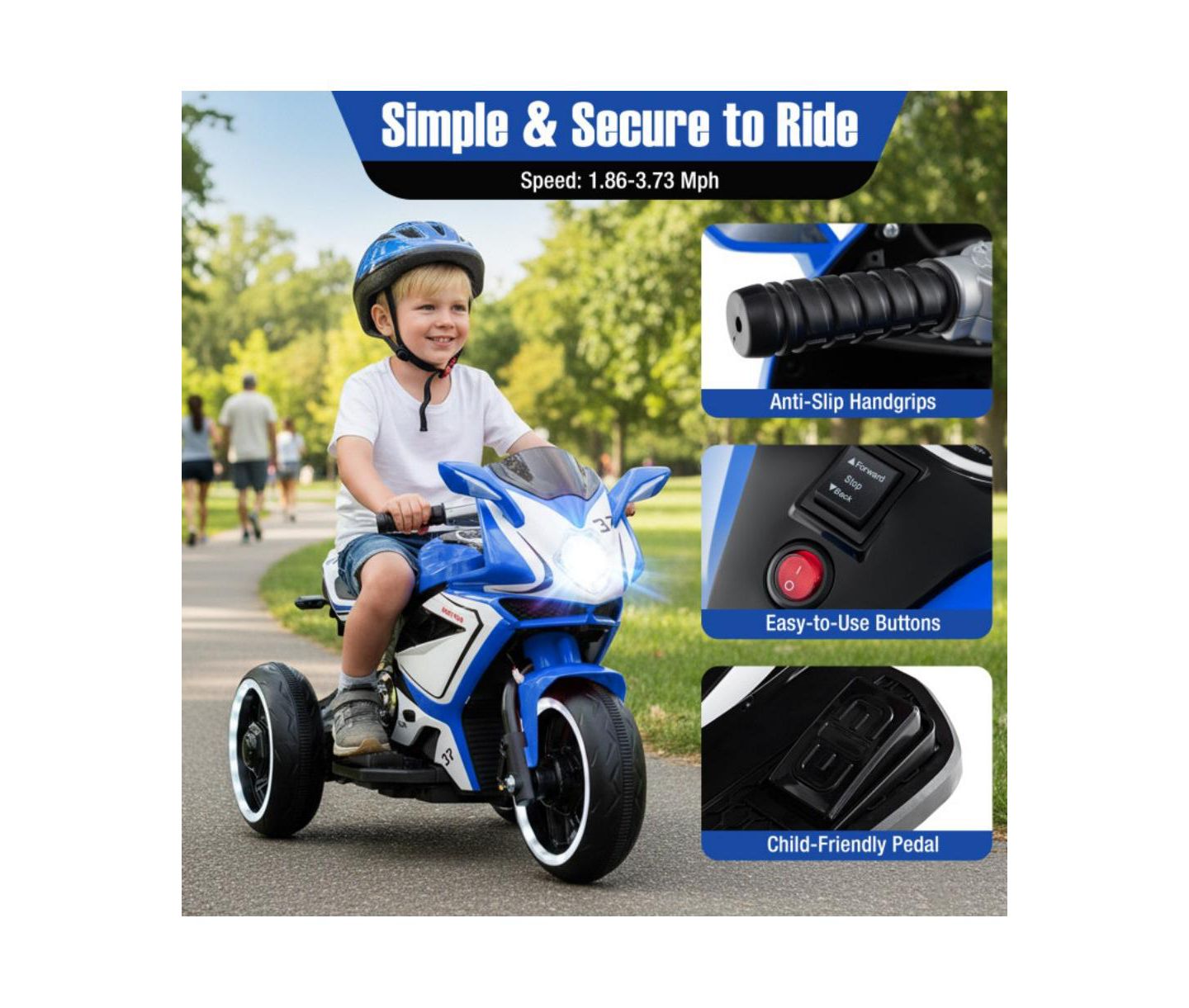 Детская игрушка HONGGE 6V Kids Ride On Motorcycle with LED Lights, цвет: Тёмно-синий — фото 3