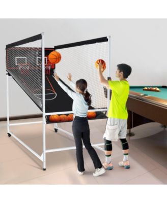 Arcade Cage Basketball Game, 2-Player Indoor Dual Shot with 5 Balls, 8 Game Modes, Electronic Scoreboard and Pump (Black & White