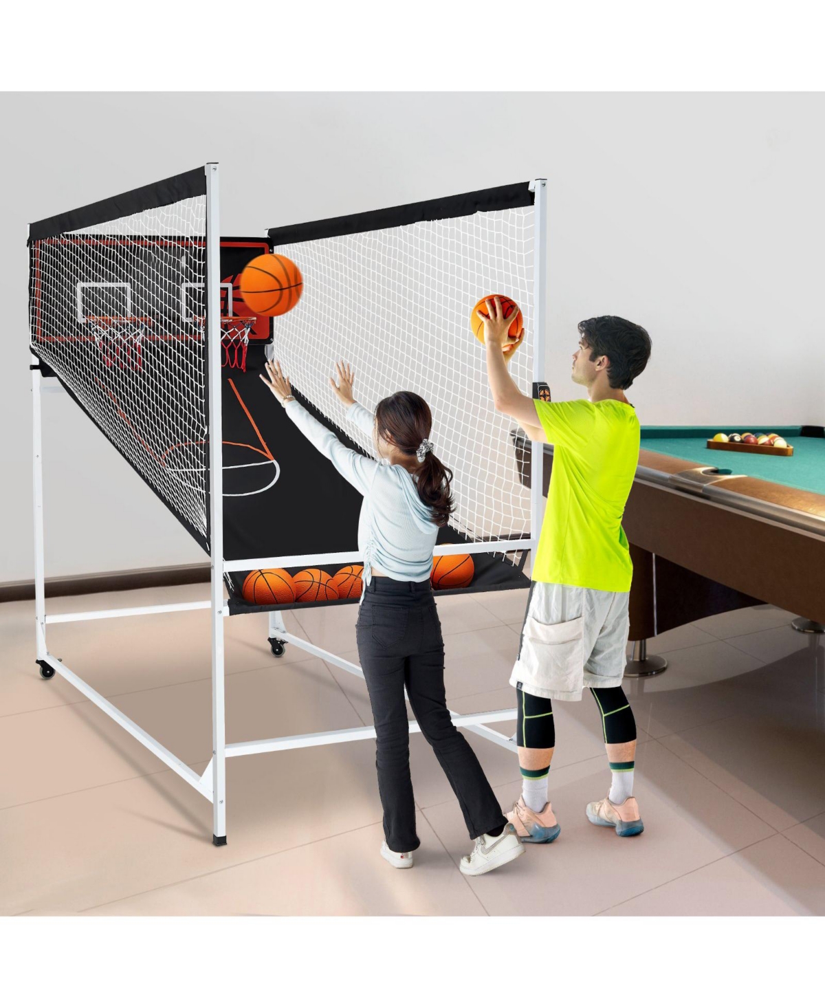 Mecale Arcade Cage Basketball Game, 2-Player Indoor Dual Shot with 5 Balls, 8 Game Modes, Electronic Scoreboard and Pump (Black & White