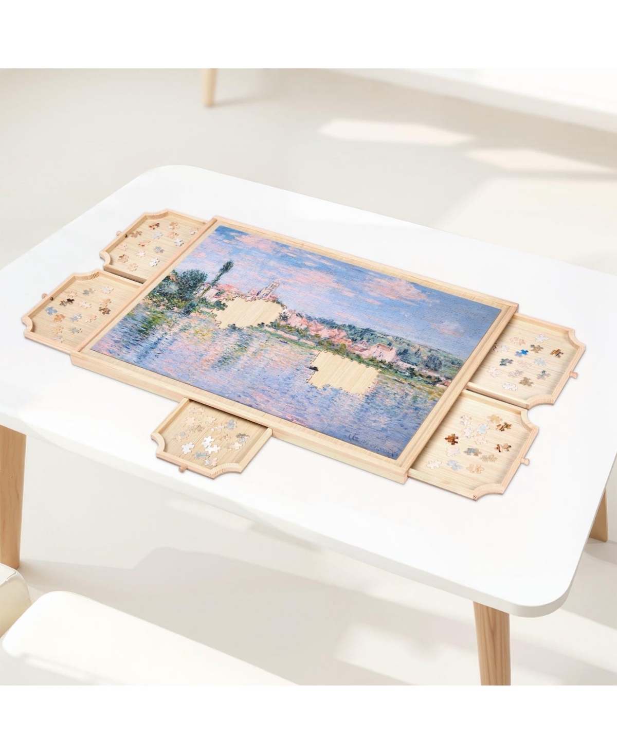 Mecale 1000-Piece Rotating Puzzle Board with 5 Drawers and Cover, 29x21 in Portable Wooden Jigsaw Table for Adults