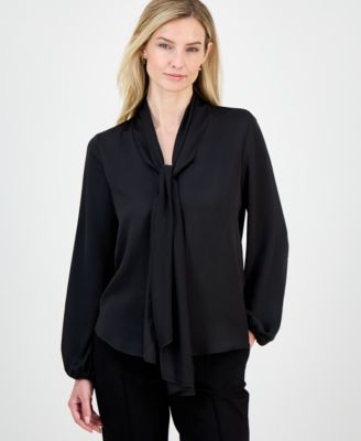 Bar III - Women's Tie Neck Cinched Sleeve Blouse