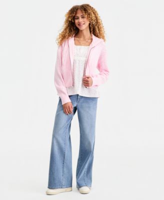 Juniors' Pointelle Sweater Hoodie