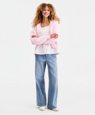 Juniors' Pointelle Sweater Hoodie