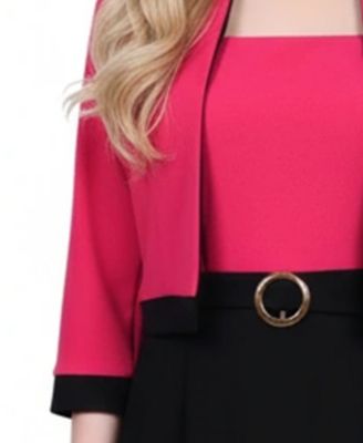 Petite 3/4 Sleeve 2 Piece Colorblocked Dress Set