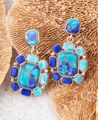 Duality Blue Lapis and Turquoise Golden Drop Earrings