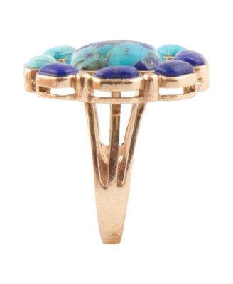 Duality Blue Lapis and Turquoise Golden Statement Ring
