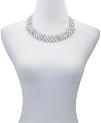 Pav&eacute; Stone Silver-Tone Collar Necklace