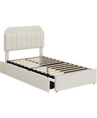 Boucle Storage Bed with Built-In Bookcase, 2 Drawers, Sturdy Frame, No Box Spring Required