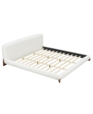 King Size Boucle Upholstered Platform Bed with Solid Wood Legs