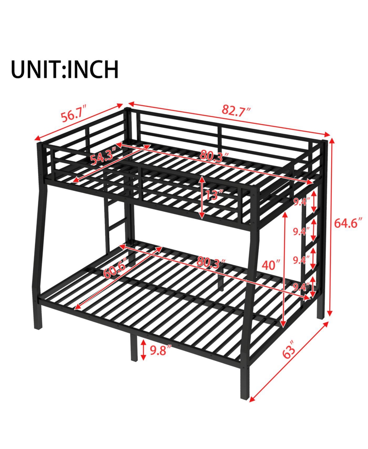 Streamdale Furniture Metal Full Xl over Queen Bunk Bed for Teens/Adults - Space-Saving, Noise Reduced