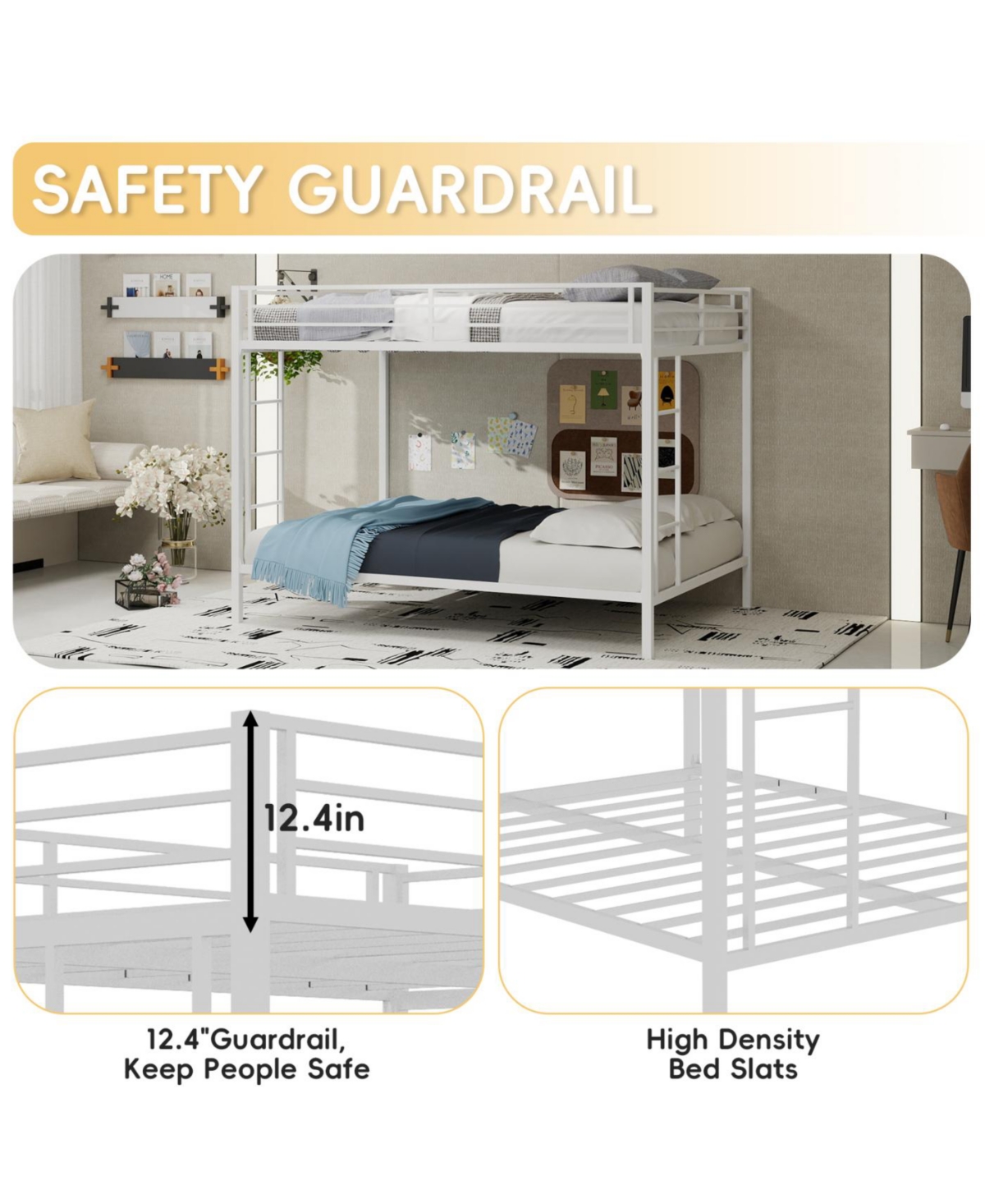 Streamdale Furniture Streamdale Multi-Functional Square Tube Iron Bunk Bed, Full Over Full, White