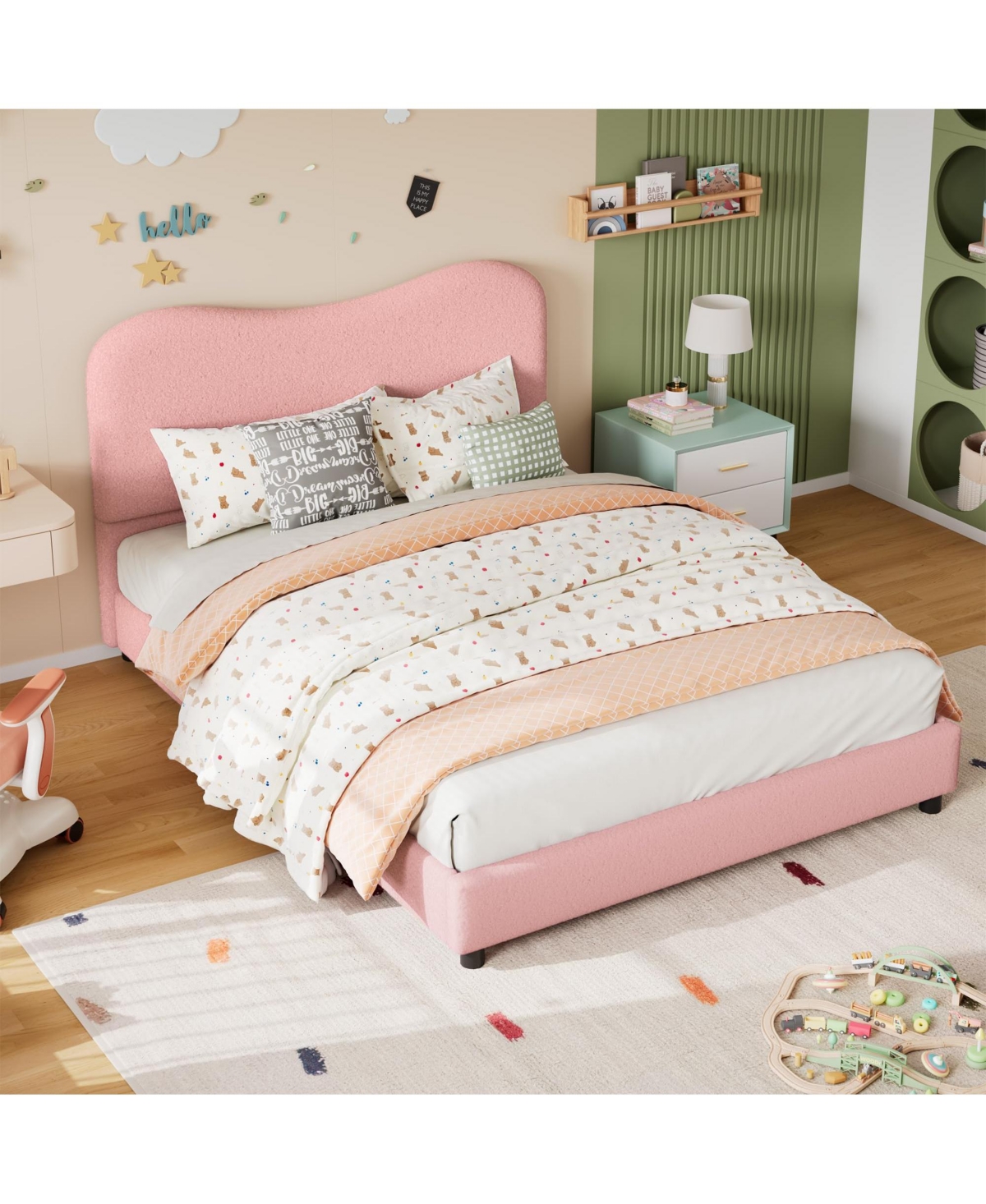 Gaomon Twin Velvet Upholstered Headboard Bed Frame for Kids