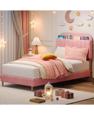 Full Bed Frame with Storage Headboard