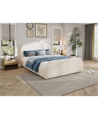 Streamdale Queen Size Linen Upholstered Bed Frame with Curved Headboard, Beige