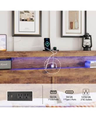 Streamdale Queen Bed Frame w/ LED Headboard, USB Ports & Under Bed Storage