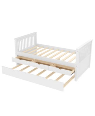 Twin Platform Bed with Drawers, Trundle, Solid Wood Daybed, White