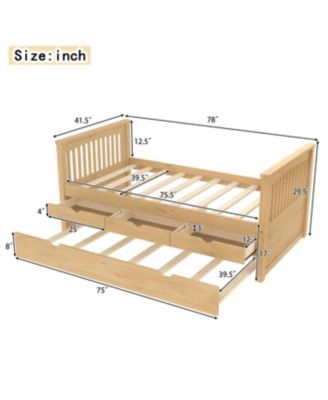 Twin Platform Bed with Drawers, Solid Wood Daybed, No Spring Box Needed, Natural