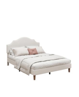 Queen Size Upholstered Platform Bed with Adjustable Headboard, White