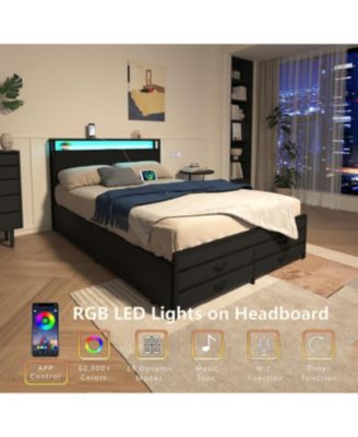 Streamdale Full Size Bed Frame with 8 Storage Drawers & LED Headboard