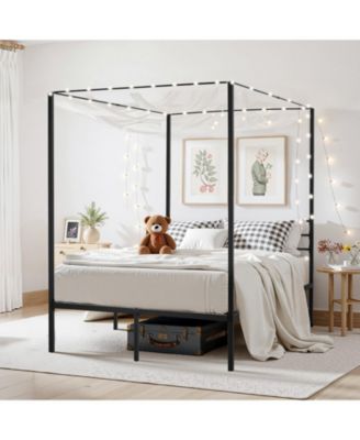 Four Poster Metal Canopy Bed Frame for Modern Bedroom