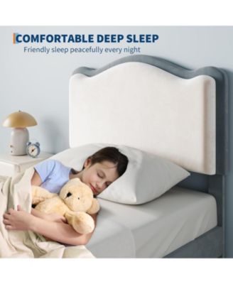 Twin Size Upholstered Bed Frame with 2 Drawers, Double Wavy Headboard, Princess Platform for Girls