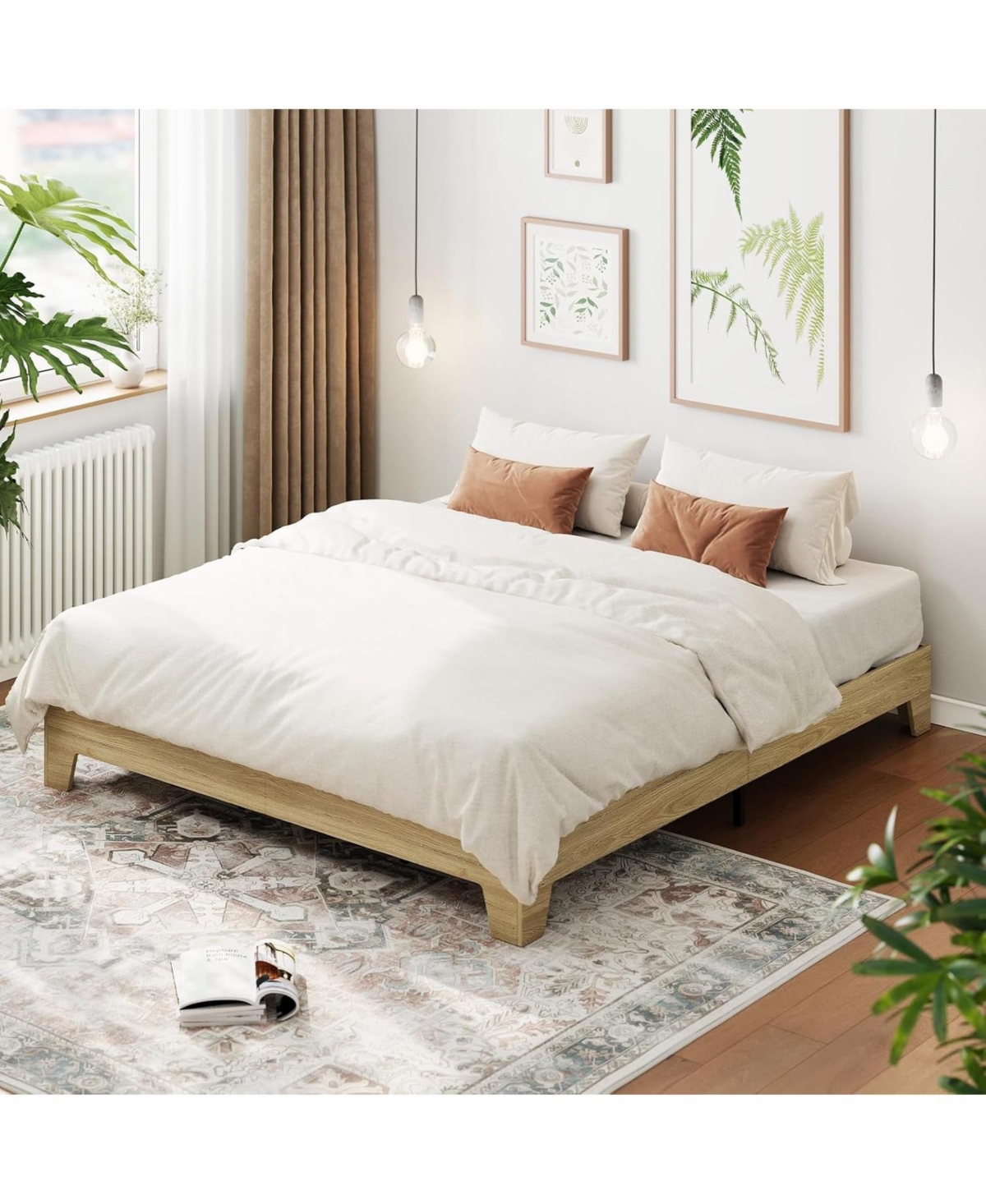 gaomon King Platform Bed Frame with Underbed Storage 10.24" Clearance Wood & Metal Slats No Headboard No Box Spring Gold