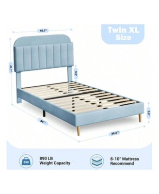 Twin XL Bed Frame with Storage Headboard Velvet Upholstered Platform for Kids Boys Wooden Slats Noise Free