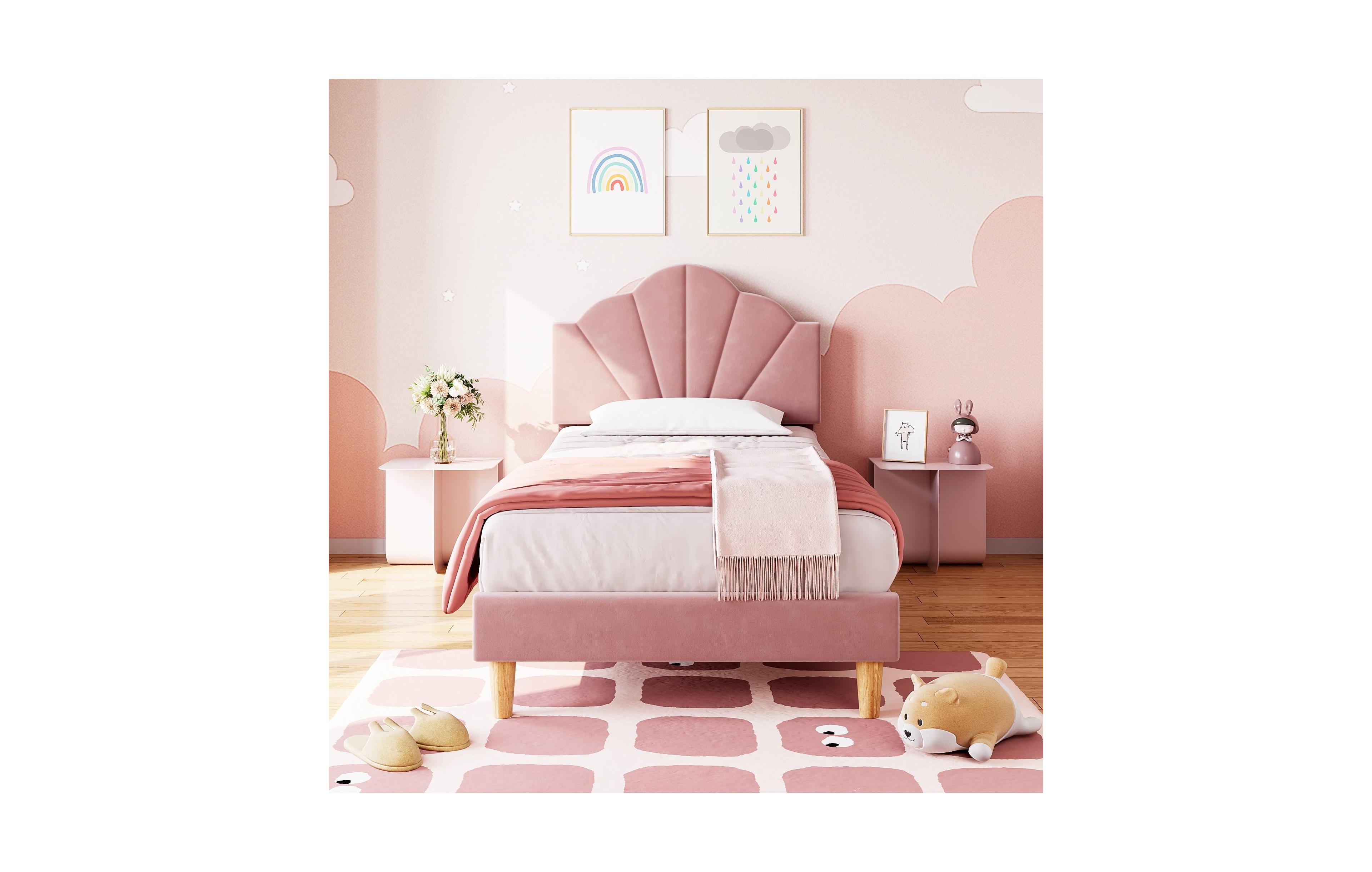 gaomon Easy Assembly Twin Size Bed Frame Velvet Upholstered Platform Bed Frame