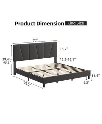 Twin Size Bed Frame with Headboard Adjustable, Velvet Upholstered Twin Platform Bed with Headboard