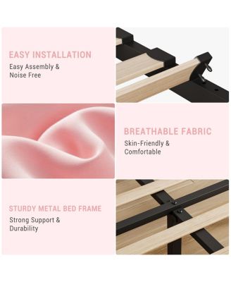 Twin Size Bed Frame with Headboard Adjustable, Velvet Upholstered Twin Platform Bed with Headboard