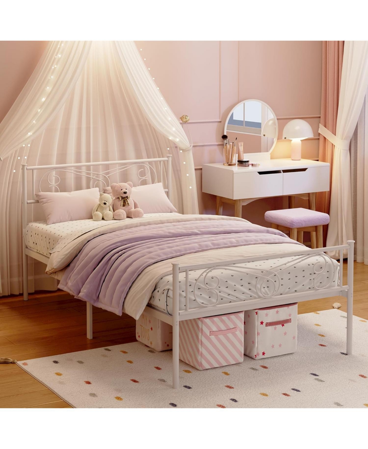 Gaomon Twin Metal Bed Frame for Kids – Platform with Headboard & Footboard, Heavy Duty Slats, No Box Spring, Noise-Free, White