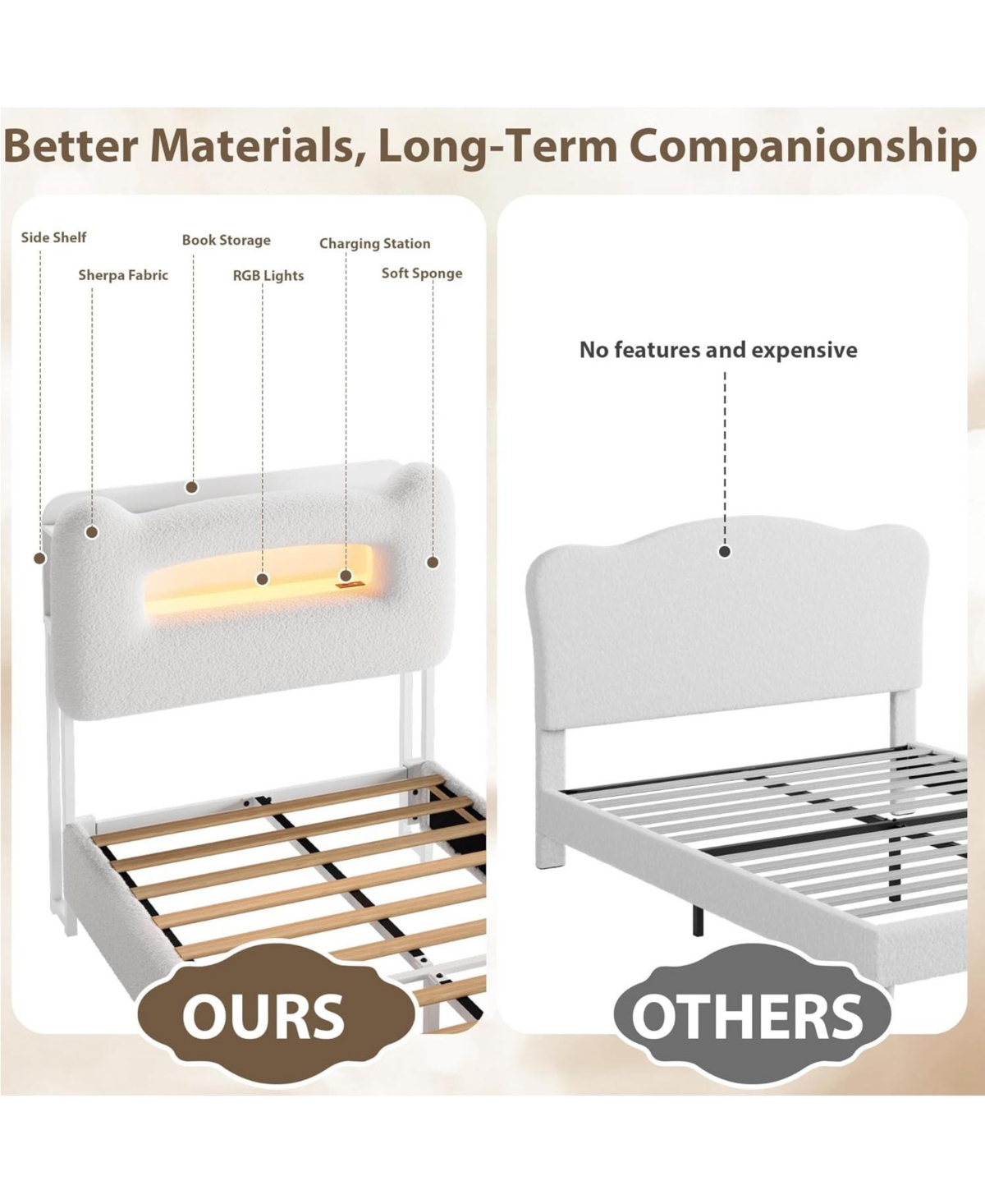 gaomon Upholstered Twin Led Platform Bed with 2-Tier Storage Headboard Charging Ports Drawer Metal Support Frame for Kids/Teens No Box Spring