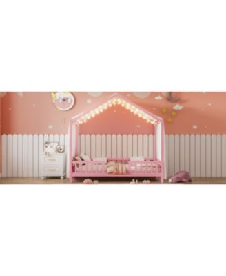 Streamdale Montessori Floor Bed with Canopy, Twin Bed Frame for Kids