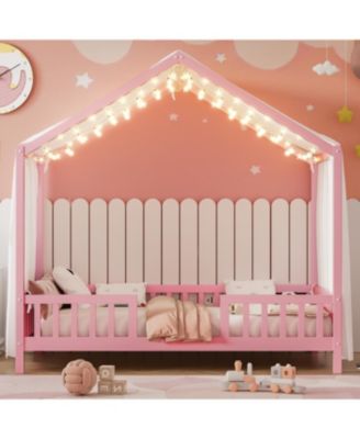 Streamdale Montessori Floor Bed with Canopy, Twin Bed Frame for Kids