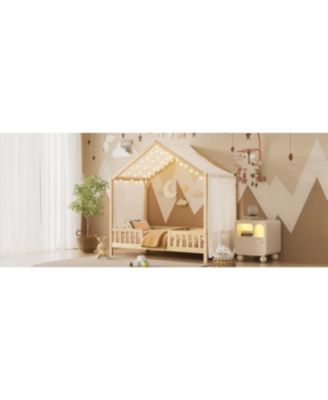 Streamdale Montessori Floor Bed with Canopy, Twin Bed Frame for Kids