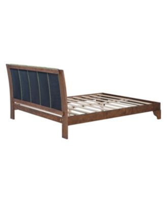 Streamdale Premium Pine Wood Queen Bed Frame, Mid Century Modern, Walnut & Green